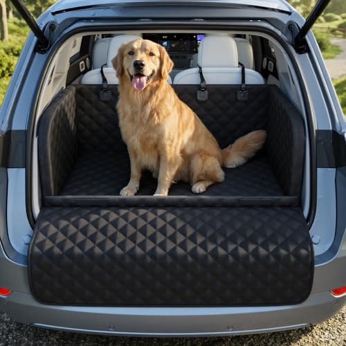 Pecute SUV Cargo Liner for Dogs, Water Resistan Pet Trunk Cover with Soft Cushion, Non-Slip Dog Back Seat Mat for SUVs Sedans with Bumper Flap Protector, Padded, Black - size: XL
