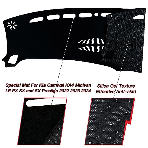 Dash Mat Cover Interior Dashboard Protection pad Compatible with Kia Carnival KA4 Minivan LE EX SX and SX Prestige 2022 2023 2024 Sunshade Glare UV Rays Protector (Black Trim) - color: Black Trim