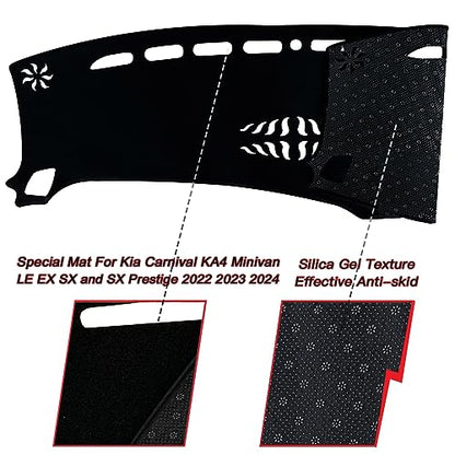 Dash Mat Cover Interior Dashboard Protection pad Compatible with Kia Carnival KA4 Minivan LE EX SX and SX Prestige 2022 2023 2024 Sunshade Glare UV Rays Protector (Black Trim) - color: Black Trim