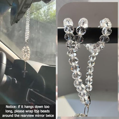 Bible Verse Car Rearview Hanging Cross, Bling Suncatcher Crystal Car Charm Mirror Hanger, 'I Am with You Always' Matthew 28:20, Christian Cross for Car Accessories Ornament Religious Gift for Women
