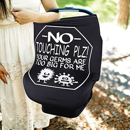 Metplus Car Seat Cover Baby, No Touch Sign Carseat Canopy, Nursing Breastfeeding Covers, Stretchy Universal Fit, Multi-Use for Stroller/Shopping Cart/High Chair, Gender Neutral Shower Gift - color: Black Bacteria