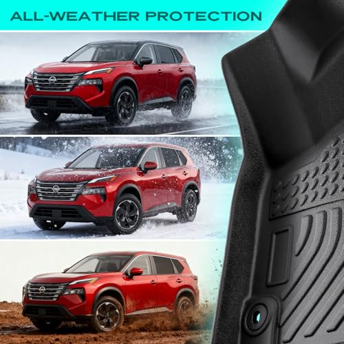 Floor Mats Custom-Fit for Nissan Rogue 2021-2026 | All-Weather Car TPE Mat Set | Front Rear Floor Liners | Automotive Interior Accessories for Protection Not for Sport Models