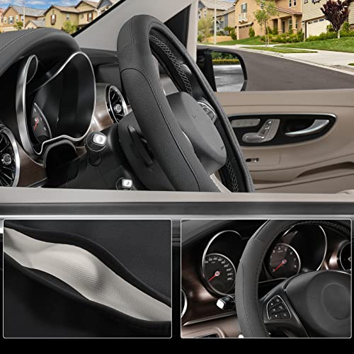 SEG Direct Car Steering Wheel Cover Universal Standard Size 14.5-15 inch, Black Microfiber Leather - color: Black, size: Standard size[14 1/2''-15'']