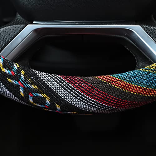 Valleycomfy Cloth Steering Wheel Covers for Women Bohemian Universal 15 inch Baja Blanket Enthic Grey - color: ClothC