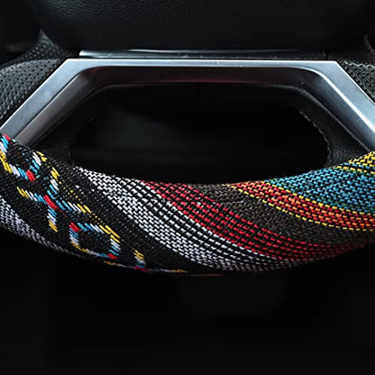 Valleycomfy Cloth Steering Wheel Covers for Women Bohemian Universal 15 inch Baja Blanket Enthic Grey - color: ClothC