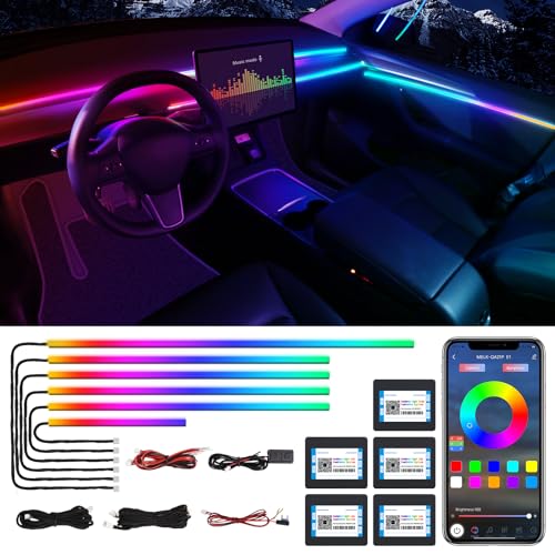 Dreamcolor Acrylic Interior Car LED Strip Light with Wireless APP, RGB 6 in 1 with 175 inches 600 LEDs Fiber Optic Car Ambient Lighting Kits, Sound Active Function LED Strip for Car Accessories - size: dreamcolor 6 lights