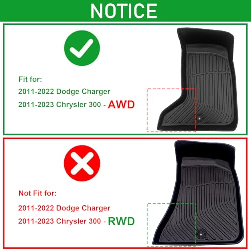 All Weather Rubber Car Floor Mats Compatible with 2011-2023 Chrysler 300 AWD(Not for RWD) & 2011-2022 Dodge Charger, Full Set Includes 1st and 2nd Rows Maximum Coverage, Laser Measured, Non Slip - size: 2011-2023 300/Charger