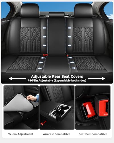 Huidasource Car Seat Covers Full Set, Leather Seat Cover Universal Fit for Most Cars Sedans SUVs Trucks, Airbag Compatible, Cup Holder Access, Easy Install, Wipes Clean, Wear-Resistant, Black - color: A-Black, size: 5pcs Full Set