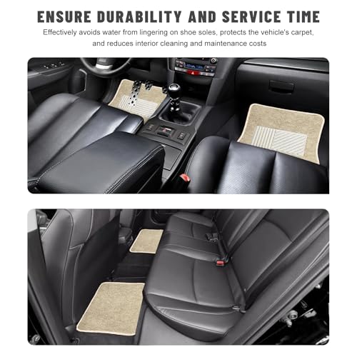 Sun Walker 4 PCS Car Floor Mats, Waterproof Anti-Slip Front & Rear Car Carpets with Driver Heel Pad, All Weather Floor Protective Pads Universal for SUVs Trucks Sedans Vans (Beige) - color: Beige