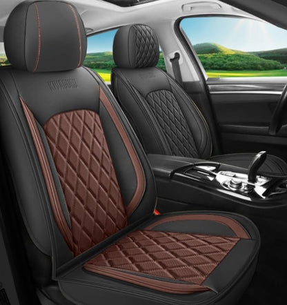 LINGVIDO Car Seat Covers Full Set (5 Seats) - Premium Perforated Nappa Leather, Waterproof Shield, Omni-Adapt Fit SUVs Sedans, Ultimate Family & Pet Protection - color: Black & Brown (B), size: Full Set (5 Seats)