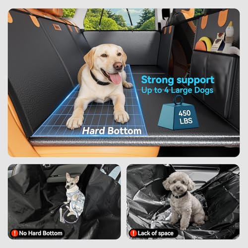 Dog Back Seat Cover, Extra Thick Back Seat Extender, Waterproof Thick Hard Bottom with High Barrier, Scratch-Proof Premium Rear Seat Protector for Car, SUV & Truck, Hold 450 lbs, Large