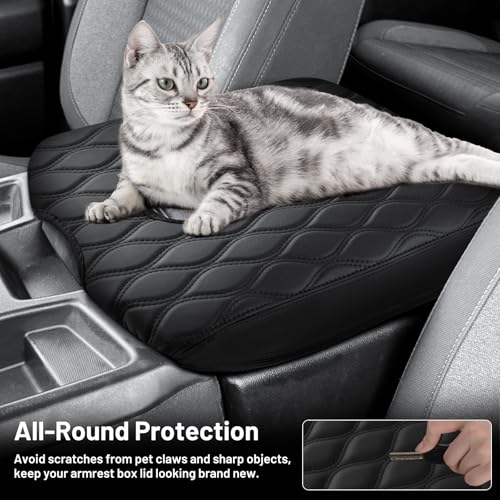 Autorder Center Console Cover for 2019-2025 Chevrolet Chevy Silverado&GMC Sierra 1500 2500 3500HD Accessories Leather Armrest Cover Anti-Scratch Middle Console Pad for Pet(Fit Jump Seat Console) - size: 2019-2025 Chevy Silverado