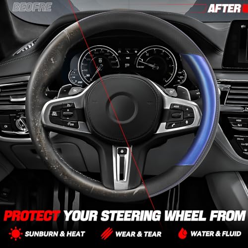 Auto Dynasty Steering Wheel Cover, Breathable Microfiber Leather Car Steering Wheel Protector with Black Blue Contrast Stitching, Anti-Slip, [14 1/2 to 15 Inches] Universal Fit Cars Trucks SUVs - color: Contrast Blue