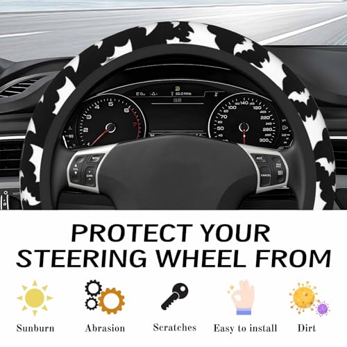 Steering Wheel Cover Accessories Neoprene Cover, Breathable Non-Slip Easy to Install Suitable for Women Men, 14.5-15.5 Inch for Car SUV Van Truck Universal - Bat - color: Bat