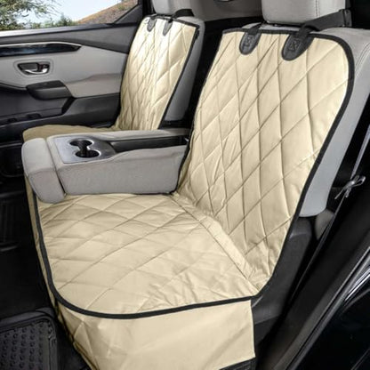4Knines Dog Seat Cover for Back Seat, Heavy Duty Waterproof Rear Seat Protector for Large Trucks, SUVs, Cars - Fits 60/40 Split Bench with Middle Seat Belt, Non-Slip Backseat Cover (Extra Large, Tan)