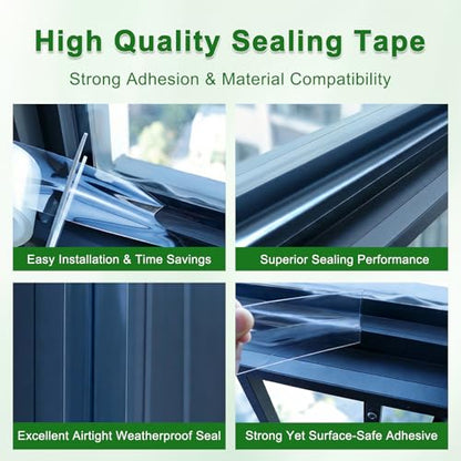 Qoqooice Transparent Window Weather Sealing Tape 2 Inch x 33 FT Weather Stripping Residue-Free Clear Window Insulation Tape for Doors Windows and Shower Glass Gaps
