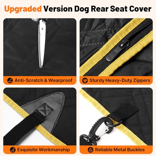 Dog Back Seat Cover, 600D Heavy Duty Durable Rear Seat Protector Waterproof Dog Hammock for Car Scratch Proof with Nonslip Universal for Sedan, Trucks and SUV (Black) (Black)