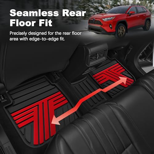 All Weather Floor Mats Custom Fit for Toyota RAV4 2019-2025 Waterproof Heavy Duty Anti-Slip Car Mats, 1st & 2nd Row Black & Red - color: Black & Red