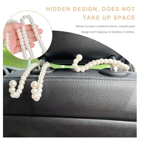 2 PCS Elegant Pearl Car Seat Headrest Hook, Cute Pearl Car Seat Back Hook Storage Organizer, Exquisite Headrest Hanger Purse Holder Interior Decoration for Women Girls
