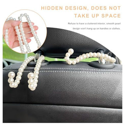2 PCS Elegant Pearl Car Seat Headrest Hook, Cute Pearl Car Seat Back Hook Storage Organizer, Exquisite Headrest Hanger Purse Holder Interior Decoration for Women Girls