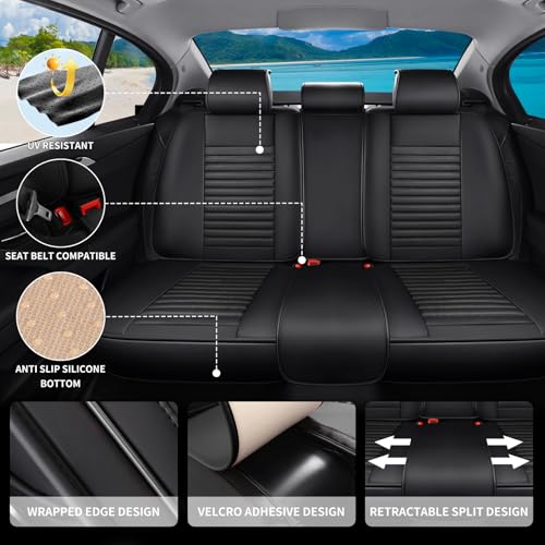 Car Seat Covers Full Set Fit for Hyundai Kona 2018-2026, Premium Faux Leather Car Seat Protector,Breathable Anti-Slip Full Wrapping Edge Seat Covers(Black,Full Set) - color: Black, size: Fit for Kona full set