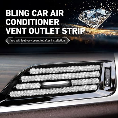 10 PCS Bling Car Vent Outlet Trims, Rhinestone PVC AC Straight Vent Decoration Strip, U-shape Clip-on Trim for Women & Girls, Interior Accessory for Most Vehicles (White)