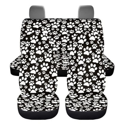 Dog Paw Print Car Seat Covers Full Set 4 Pieces White Dog Paw Car Accessories Auto Front Rear Seat Cover Split Bench Back Protector Automotive Cushion Pads Universal Fit for Cars Truck SUV - color: Dog Paw Print