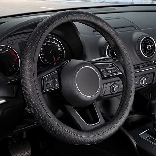 SEG Direct Black Car Steering Wheel Cover Small Size 14-14.25 inch (35.5-36 cm), for Prius Civic Model 3 Model Y Camaro, Breathable Microfiber Leather - color: Breathable Pores, size: Small size [14''-14 1/4'']