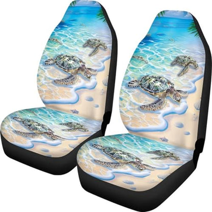 Dreaweet Beach Turtle Seat Covers for Cars 2 Piece Hawaiian Tropical Car Seat Cover Front Seats Only Universal High Back Bucket Seat Covers for Most Vehicle SUV Trucks - color: Beach Turtle