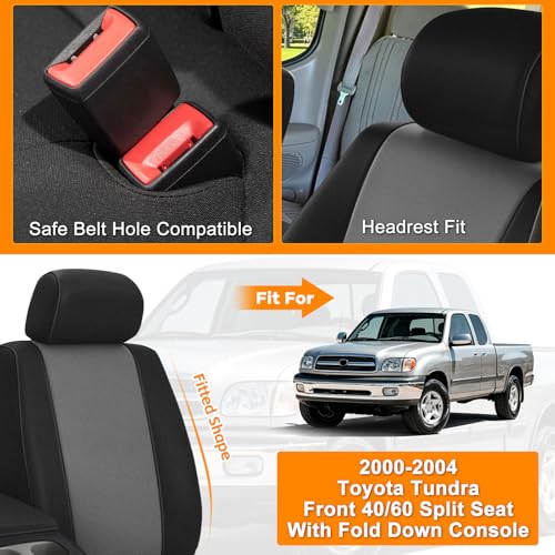 Seat Covers Compatible with 2000-2004 Toyota Tundra, Neoprene Front 40/60 Split Seat with Fold Down Console