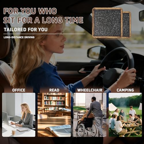 Air Fiber Seat Cushion for Office Chair, 0.7Inch Thin Car Seat Cushion for Driving, Breathable Square Chair Pad for Long Sitting Fatigue Relief, Fully Washable Desk Cushion for Gaming & Travel (Black)