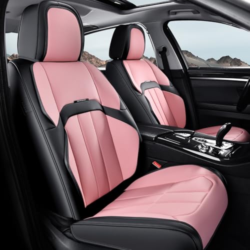 Coverado Nappa Leather Car Seat Covers Front Set, Luxury Waterproof Seat Protectors, Airbag Compatible Anti‑Slip Auto Seat Covers, Universal Fit for Most Cars SUVs Trucks Pickup Vehicles - color: BlackPink, size: Front Pair