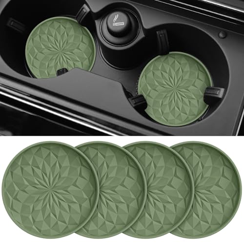 Car Coasters for Cup Holders [4 Pack] - 2.75In Silicone Auto Mug Mats - Universal Non-Slip Recessed Car Interior Accessories Olive Green - color: 4pack-olive Green