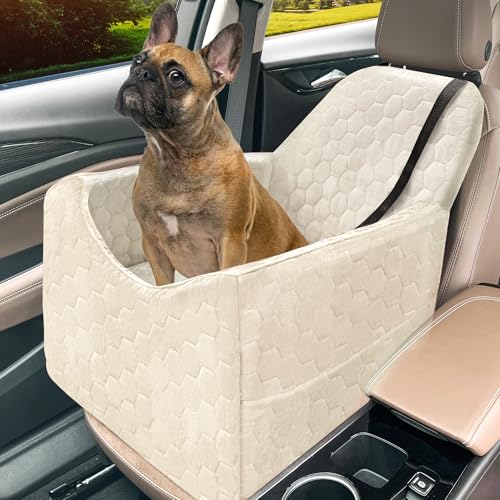Dog Car Seat for Small/Medium Dogs, Memory Foam Dog Booster Seat, Travel Safety Per Car Seat with Washable Removable Cover, Storage Pockets for Dogs up to 35 lbs (White, Small) - color: White