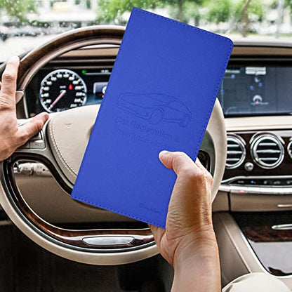 Car Insurance and Registration Holder, 9.5 x 5 Inch PU Leather Vehicle Glove Box Organizer Wallet Case for Insurance Card, Driver License, Paperwork - Blue - color: Blue