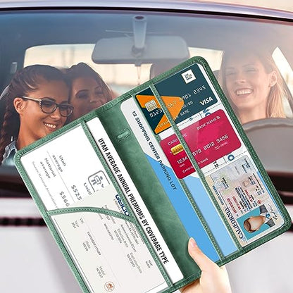 CoBak Car Registration and Insurance Holder - Vehicle Glove Box Car Organizer,Auto Truck Comparment Accessories Case with Magnetic Closure for Essential Document,Driver License,Cards - color: L-Emerald