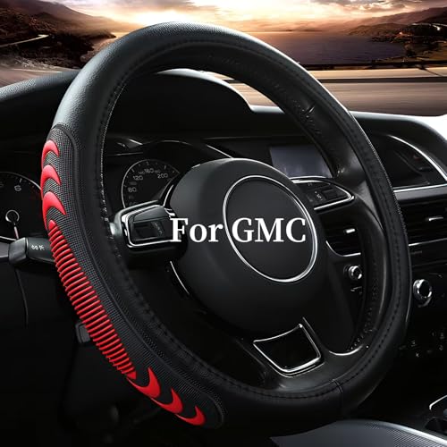 Yangday Leather Steering Wheel Cover for GMC Sierra 1500 2500 3500, 14.5-15 inches Car Steering Wheel Cover with Anti-Slip Massage Particle (Red) - color: Red