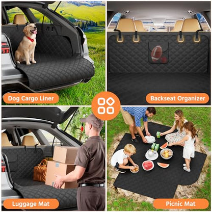 Simple Trending SUV Cargo Liner for Dogs, Waterproof Dog Car Seat Cover Mat for SUVs Sedans Vans, Universal Fit Pet Trunk Cover with Non-Slip Bumper Flap Protector, Black