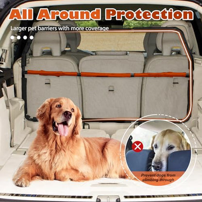Dog Barrier for Car, 50" Wide SUV Dog Barrier for Cargo Area & 2nd 3rd Row Seats, Sturdy Dog Barrier for Small SUV & Truck with See-Through Net Mesh, Back Seat Divider for Mid-Sized Vehicle