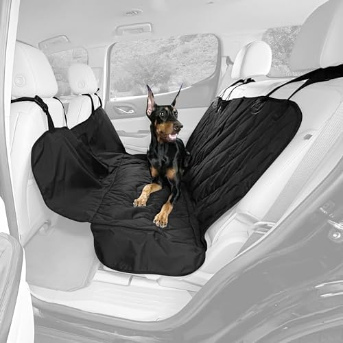 4Knines Dog Hammock for Cars, SUVs, and Small Trucks with Mesh Window (Regular, Black) – Rear Seat Cover for 60/40 Split Bench w/Armrest & Seatbelt Access – Heavy Duty, Waterproof, Easy to Install - color: Black
