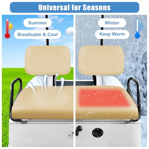 Golf Cart Seat Covers Set for Yamaha G22 G19 G16 G14 G11 G9 G8 G2, Club Car DS Pre-2000 OEM Ordinary Front Seats, Durable Breathable Seat Covers Washable Polyester Mesh Cloth Without Logo, Beige