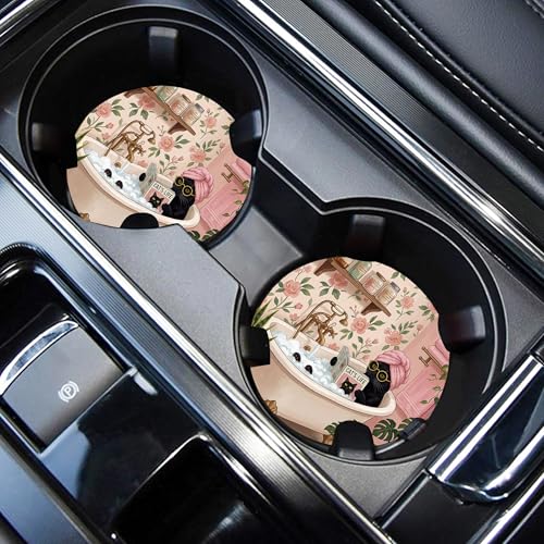 WOCOCN Car Coasters for Cup Holders - 2 Pack 2.75" Universal Rubber Car Cup Coaster, Non-Slip Waterproof Car Interior Accessories, Cute Car Decor Gifts for Women and Men (Bathing Cat) - color: Bathing Cat