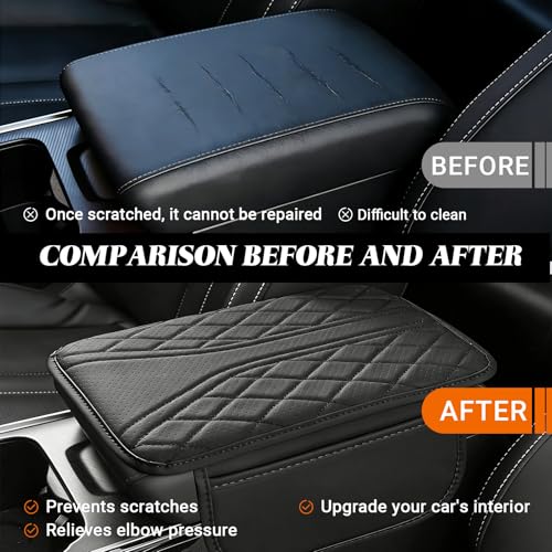 Upgraded Car Center Console Cover, Leather Auto Armrest Cover with 2 Storage Bags, Waterproof Center Console Protective Pad, Universal Cars Armrest Storage Box for Sedan, SUV, Truck (Black) - color: Black