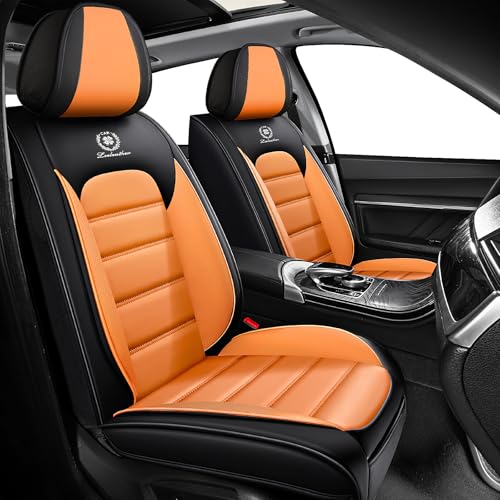 Front Set for Volkswagen Taos Seat Covers 2022-2026, Waterproof Nappa Leather Car Seat Protector, Anti-Slip & Comfortable Car seat Cover (Standard 2 Seats Black & Oranger) - color: Black&Oranger, size: Standard 2 Seats
