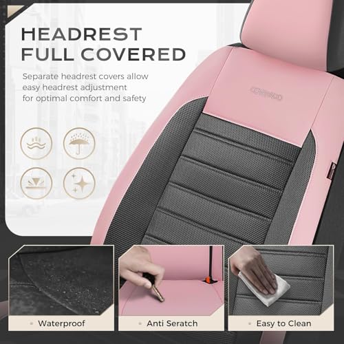 Coverado Car Seat Covers Front Seats, Luxury Leather Car Seat Covers, Automotive Mesh Seat Covers 2 Pack, Airbag-Compatible, Black Pink Seat Covers for SUV Sedan Truck - color: Pink&Black, size: FrontPair