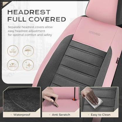 Coverado Car Seat Covers Front Seats, Luxury Leather Car Seat Covers, Automotive Mesh Seat Covers 2 Pack, Airbag-Compatible, Black Pink Seat Covers for SUV Sedan Truck - color: Pink&Black, size: FrontPair