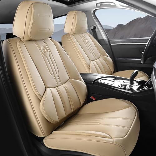 AOOG Seat Covers Custom Fit for Chevy Silverado GMC Sierra 2007-2026 1500 2500HD 3500HD Crew,Double,Reguler Cab, Pickup Truck Seat Cover Protector Cushion with Faux Leather (Beige, Front Set) - color: Beige, size: Front Seat