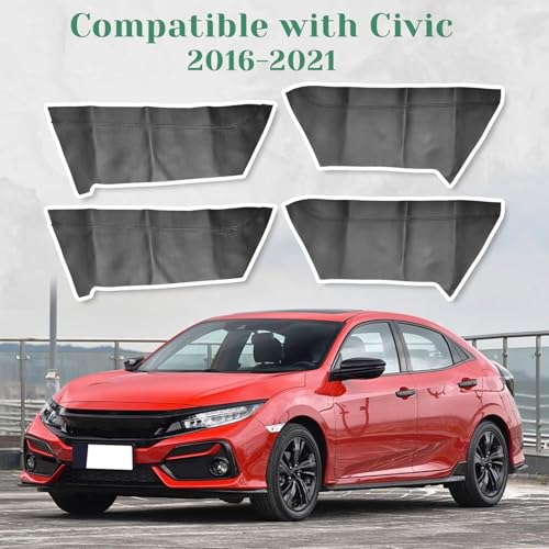 4PCS Door Panel Cover Compatible with Honda Civic 2016-2021 Front and Back Vinyl Leather Insert Cards Protector Trim Black (Only Leather Part)