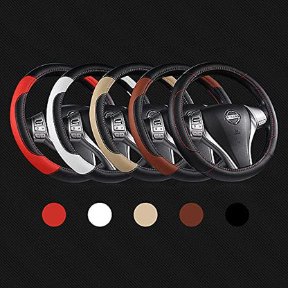 Leather Car Steering Wheel Cover, Non-Slip Car Wheel Cover Protector Breathable Microfiber Leather Universal Fit for Most Cars(White) - color: White