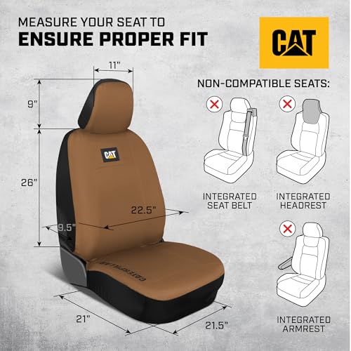 CAT DuraDrive Car Front Seat Cover – (1) pc, Beige Oxford, Heavy Duty Protection, Semi-Universal Fit – Durable Water-Resistant Auto Seat Protector for Truck, SUV, Sedan – Easy Install & Washable - color: Beige 1 Front
